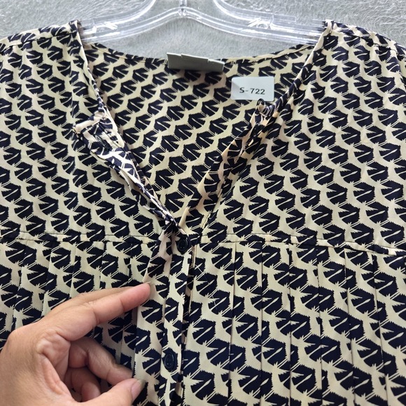 Maeve Women Dress Small‎ Beige Selva Bird Print Tunic Long Sleeve V Neck - Picture 6 of 12